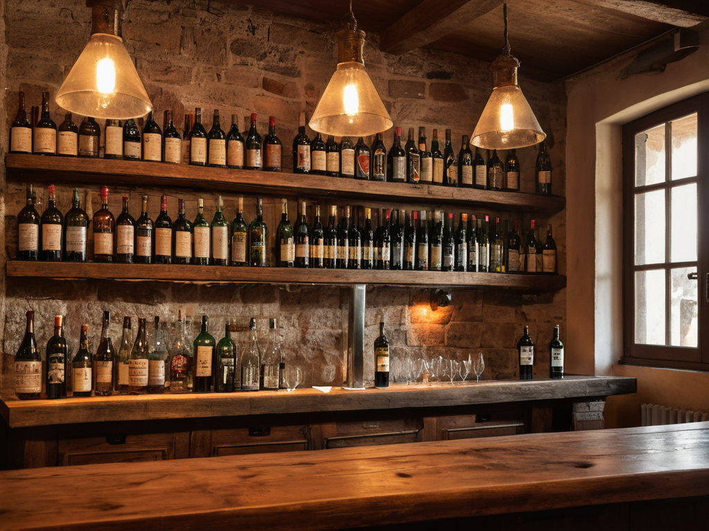 Bancone bar con selezione di vini e birre